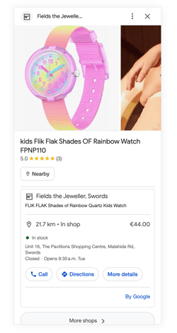 Product details on Google