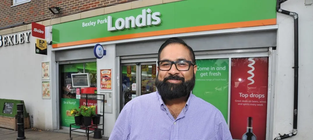 Nishi Patel standing outside the Londis Bexley Park shop